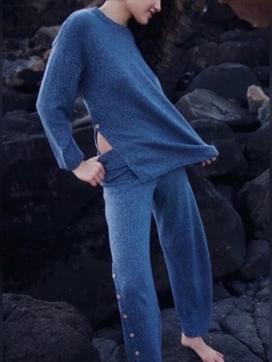 Free People Pants - NWT Free People Free-est Button Up Sweater Set Blue Sea Combo Size Small